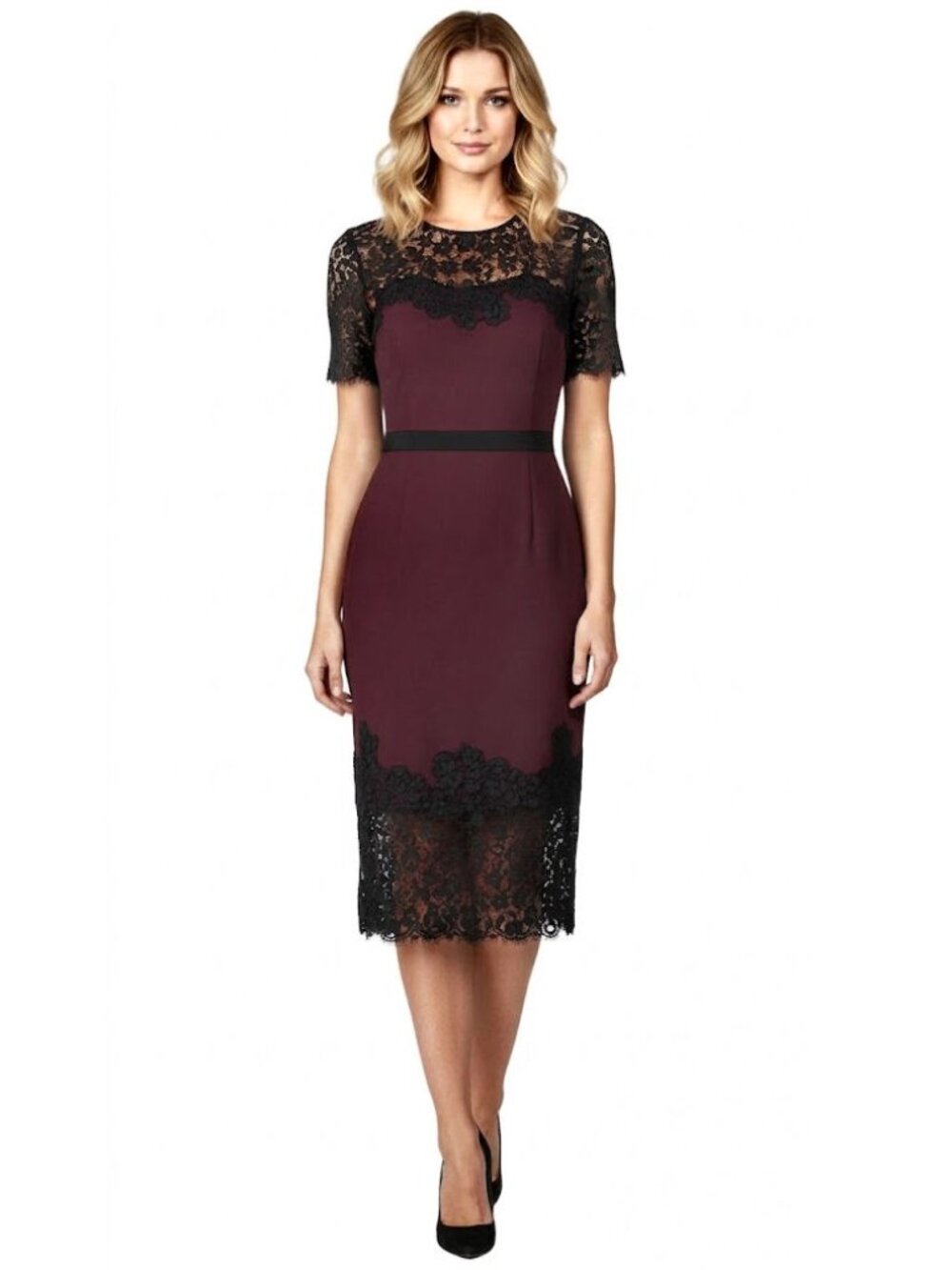 Erdem 'Keni' Lace Trim Shift Dress, Burgundy & Black, Womens Size 4 US